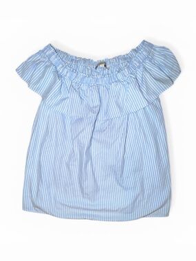 LOFT Light Blue and White Striped Off-Shoulder Blouse